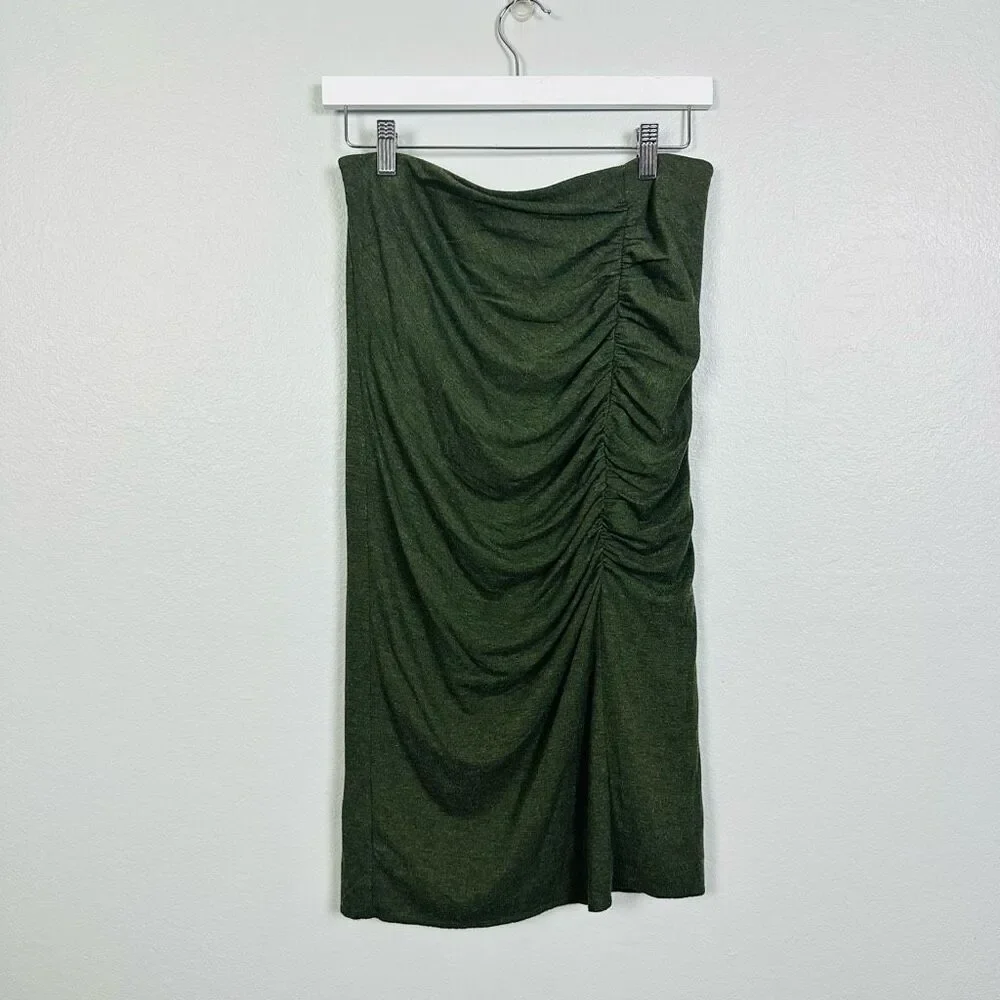 Ann Taylor Dark Green Ruched Long Knit Dress Skirt Size 8